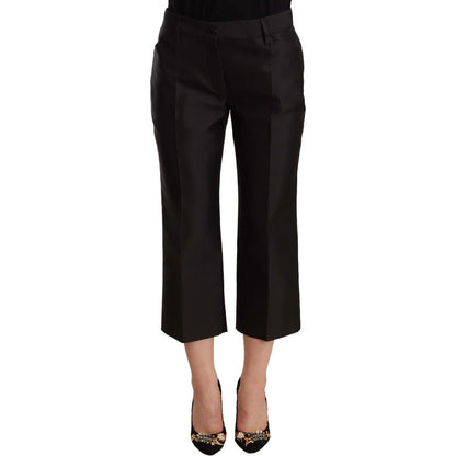 Dolce & Gabbana Black 100% Silk Flared Cropped Pants