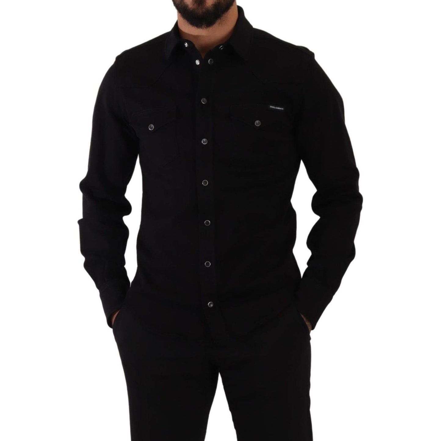 Dolce & Gabbana Black Slim Cotton Denim Stretch Shirt