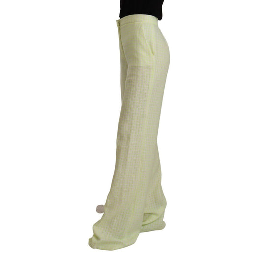 MSGM Yellow Green Cotton High Waist Straight Long Pants