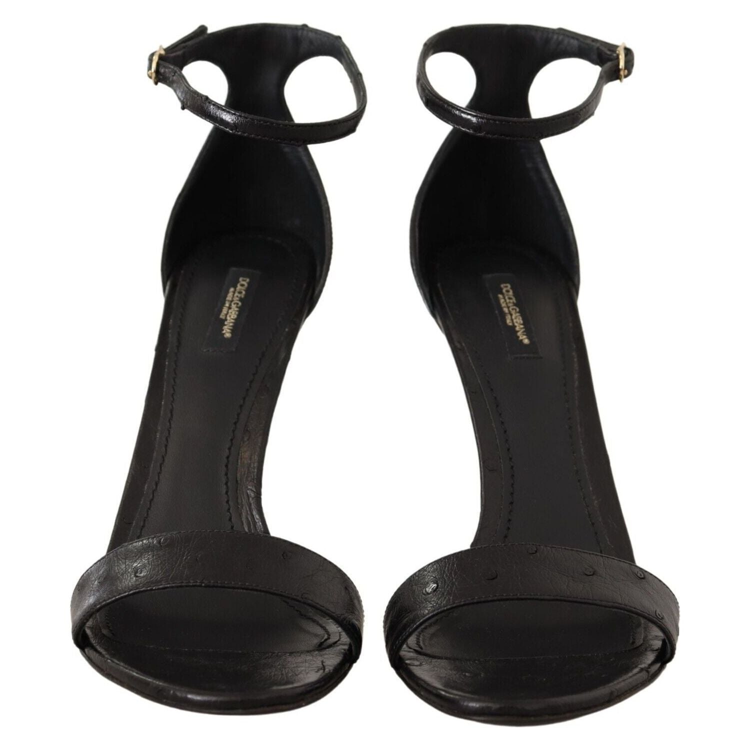 优雅鸵鸟皮踝带高跟鞋