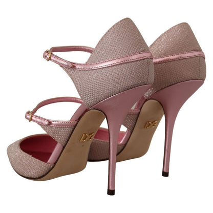 Dolce & Gabbana Pink Glittered Strappy Sandals Mary Jane Shoes
