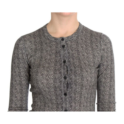 Dolce & Gabbana Black White Wool Top Cardigan Sweater