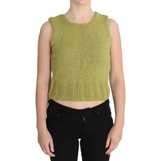 PINK MEMORIES Green Cotton Blend Knitted Sleeveless Sweater