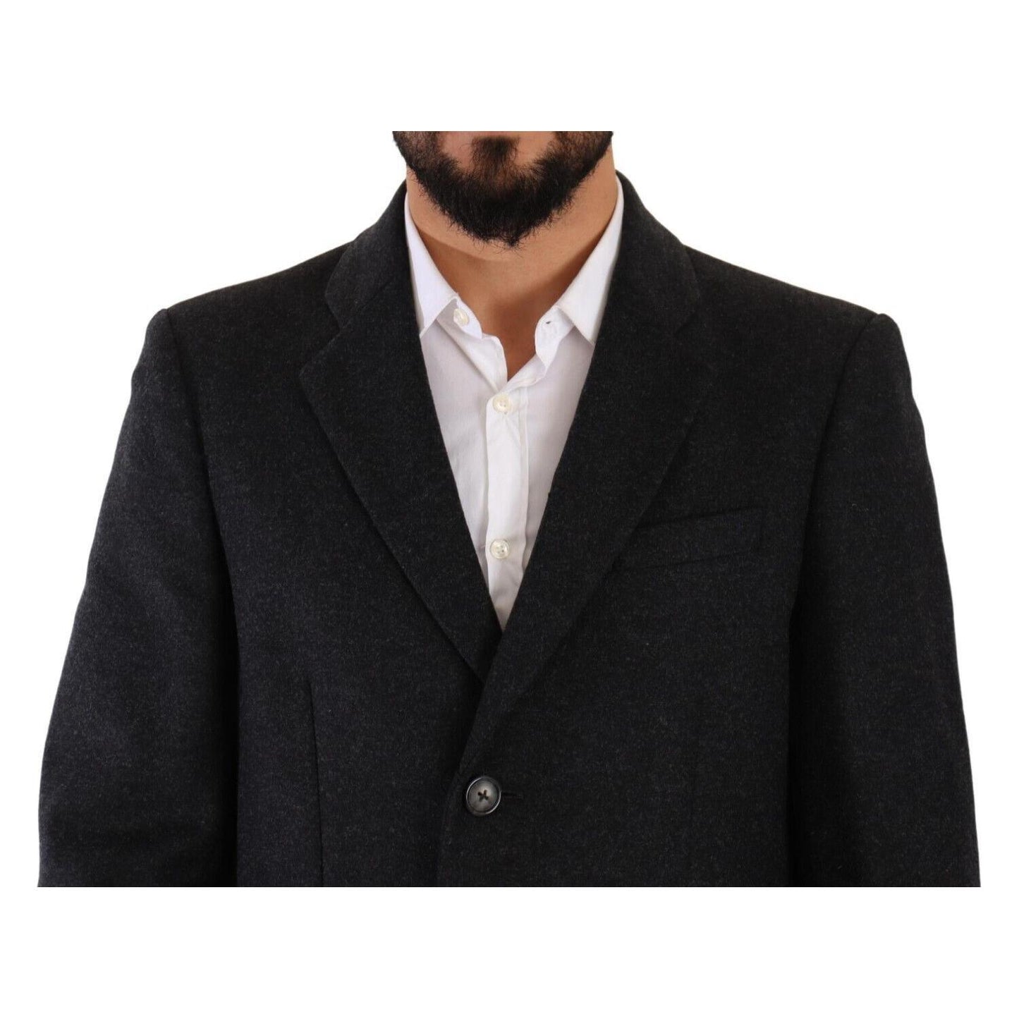 Dolce & Gabbana Elegant Dark Grey Woolen Overcoat Dolce & Gabbana