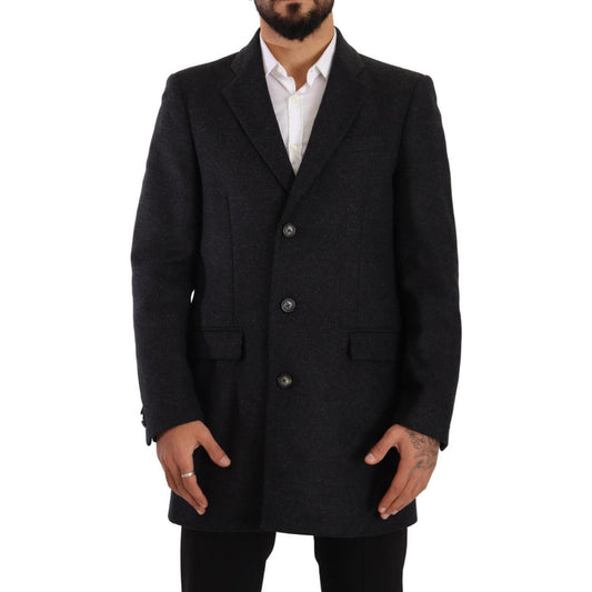 Dolce & Gabbana Elegant Dark Grey Woolen Overcoat Dolce & Gabbana