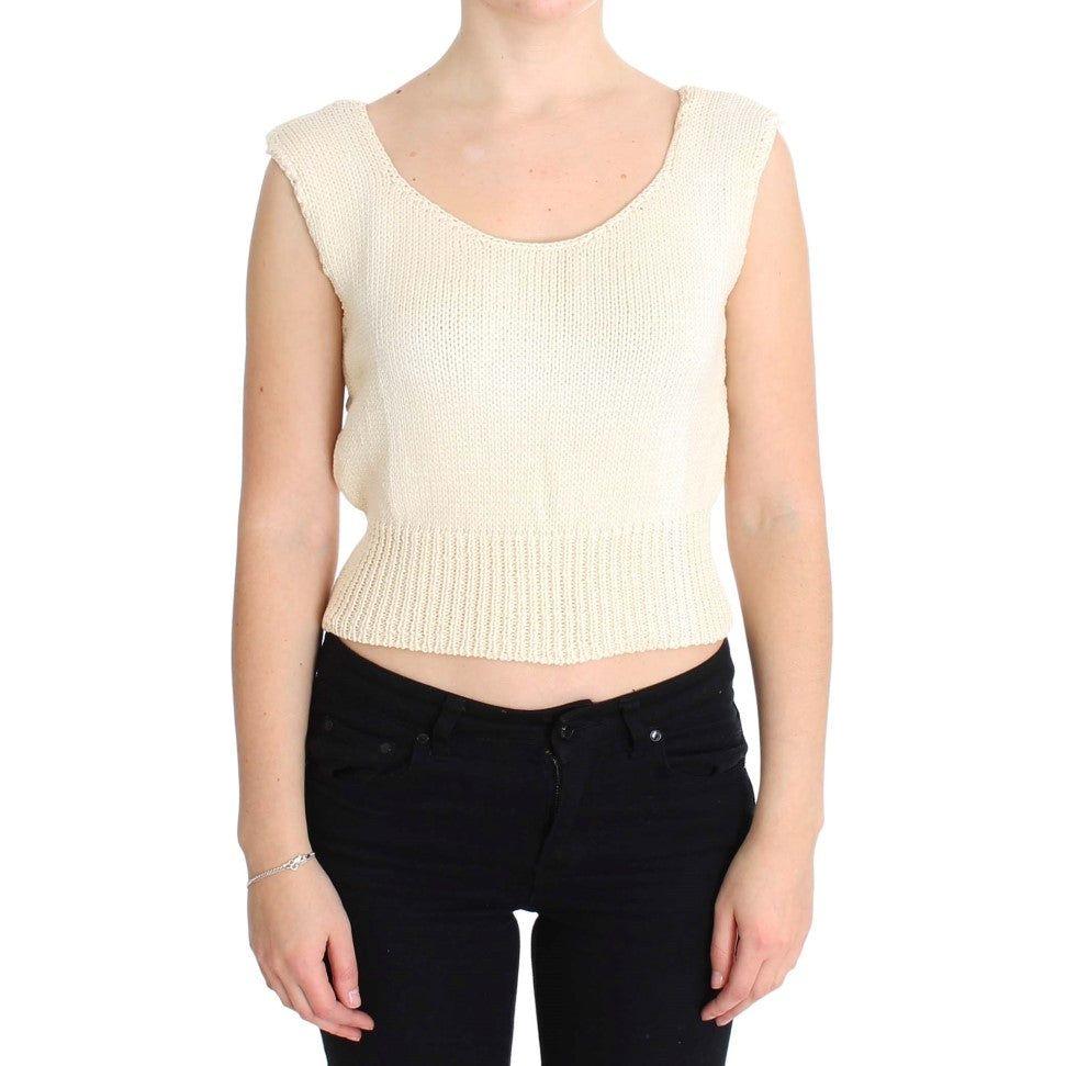 米色无袖针织背心毛衣