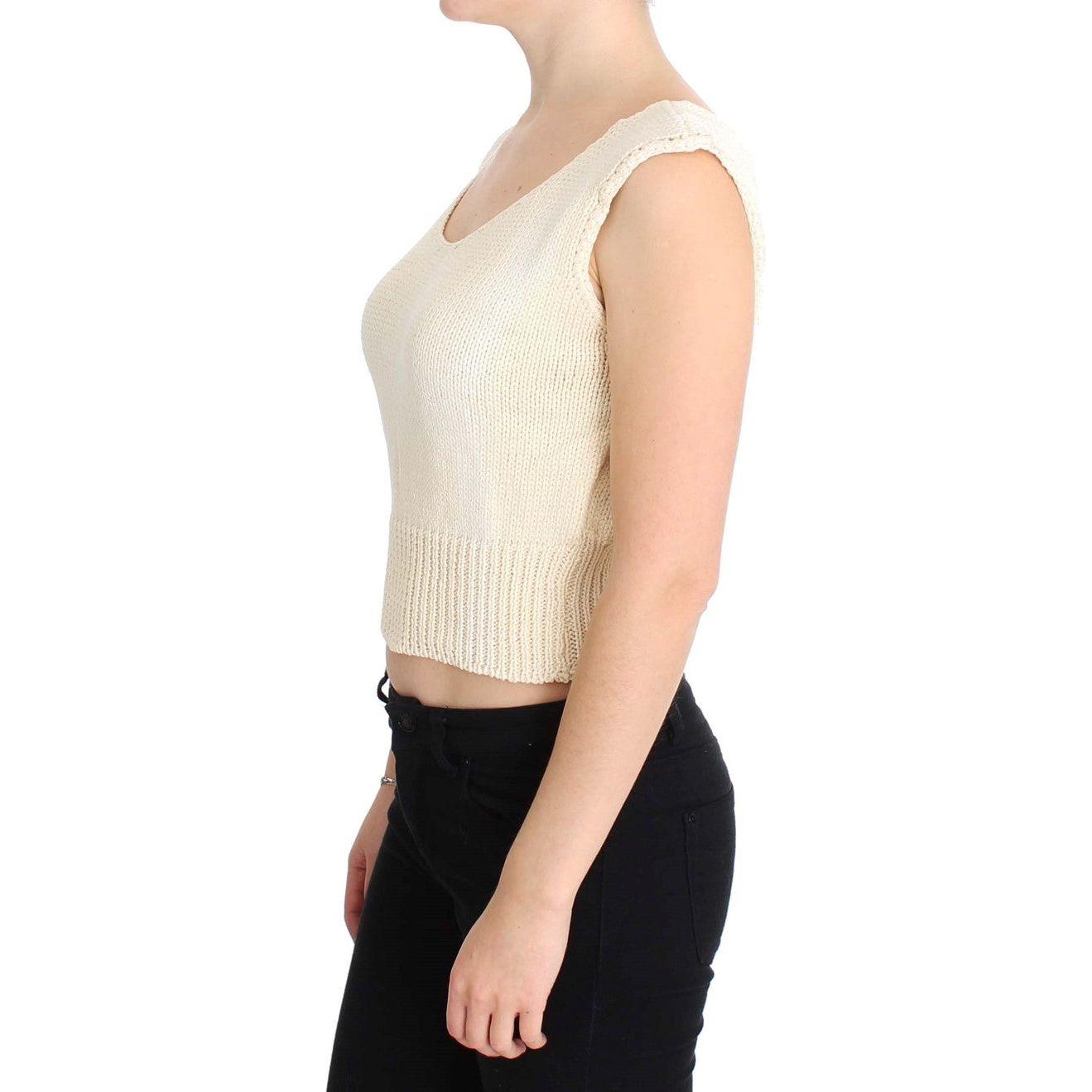 米色无袖针织背心毛衣