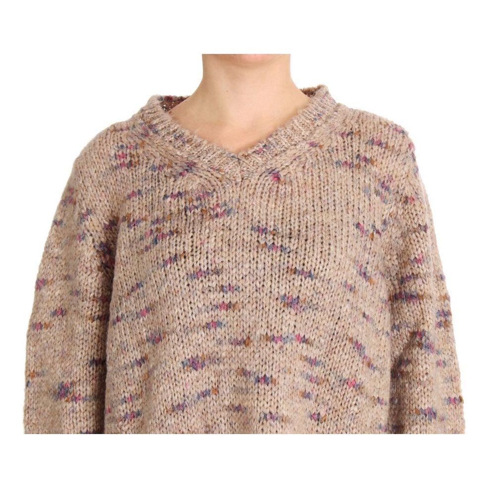 PINK MEMORIES Beige Oversized V-Neck Knitted Sweater PINK MEMORIES