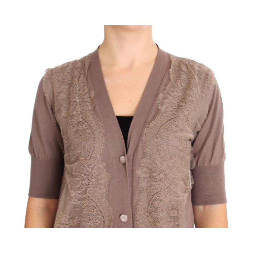 优雅紫色棉质蕾丝开衫