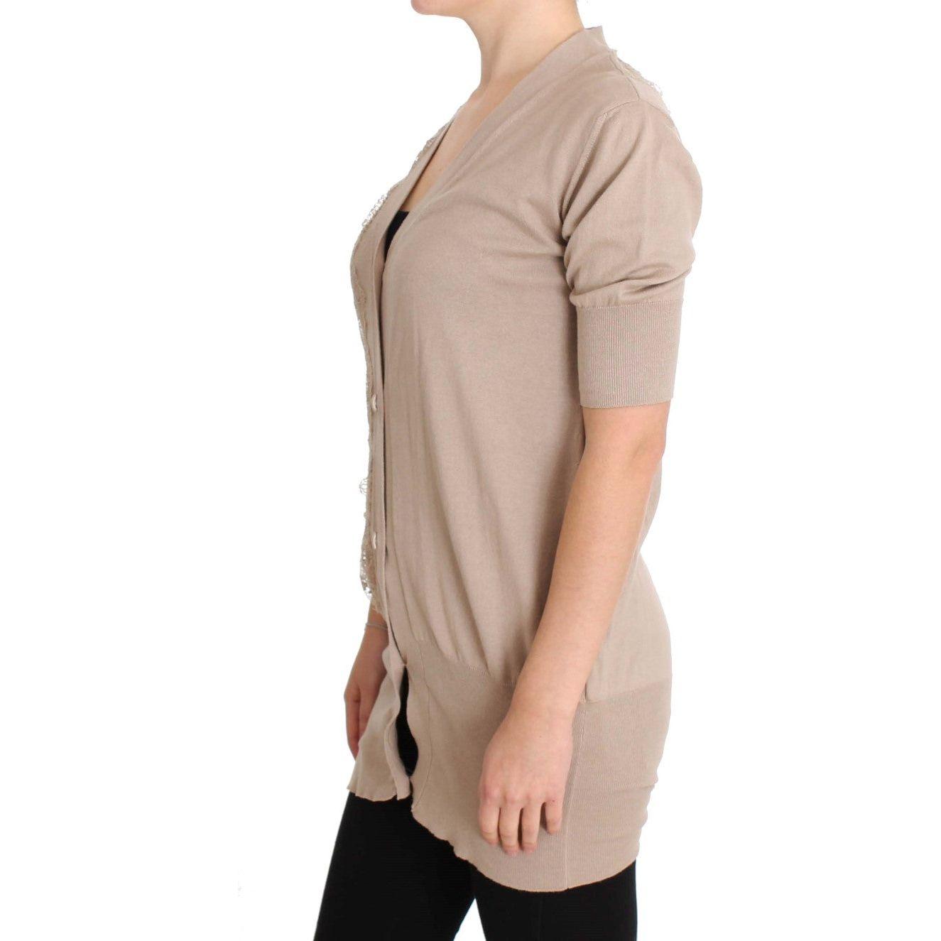 优雅粉色棉质蕾丝开衫