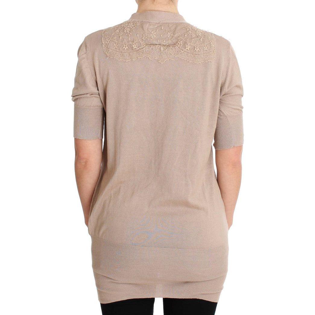 优雅粉色棉质蕾丝开衫