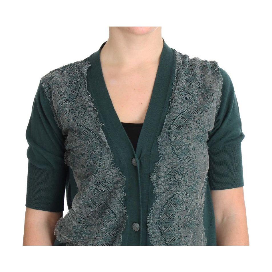 PINK MEMORIES Green Lace Cotton Cardigan Sweater