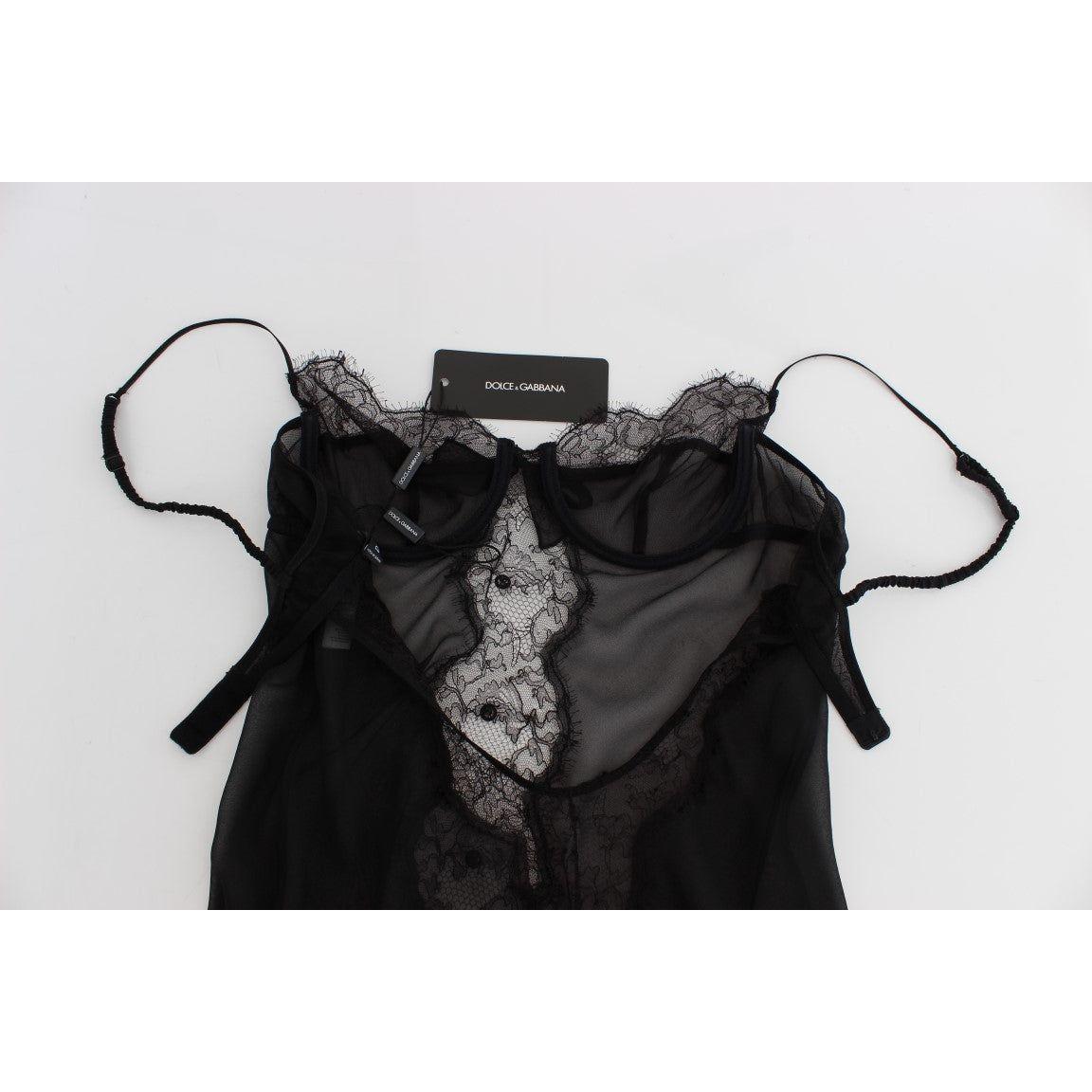 Dolce & Gabbana Elegant Black Silk Lace Lingerie Chemise Dolce & Gabbana