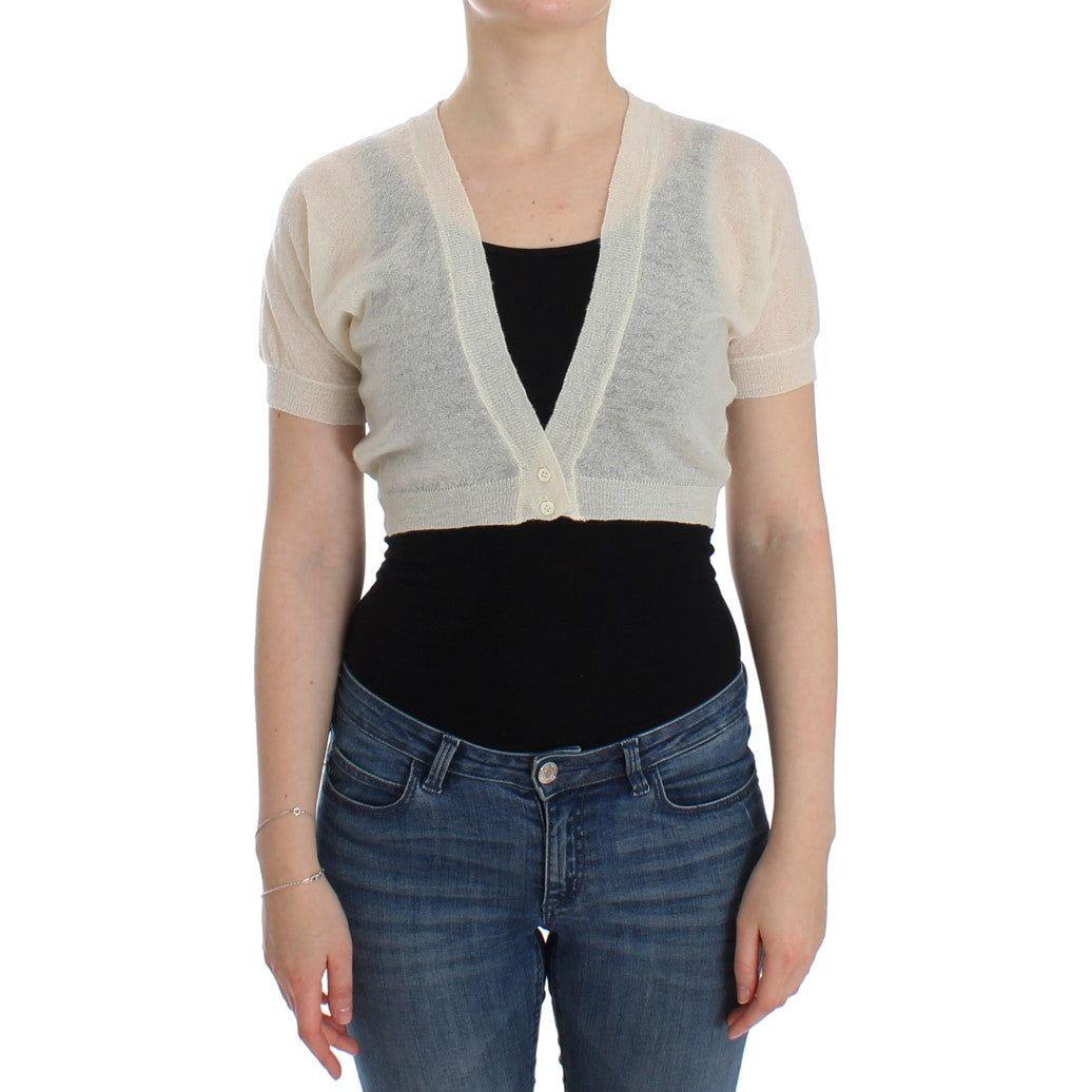 优雅的米白色短款羊驼羊毛混纺毛衣