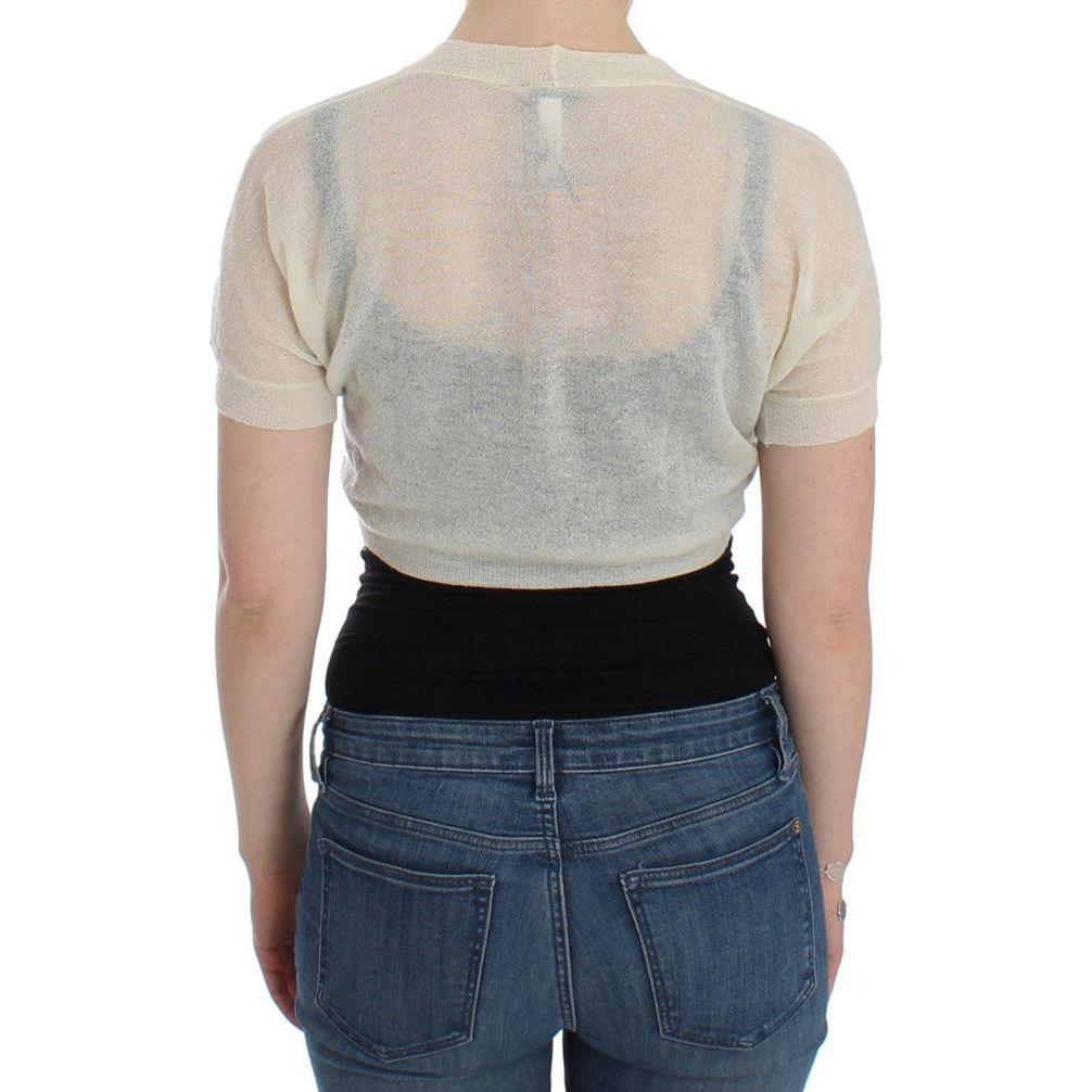 优雅的米白色短款羊驼羊毛混纺毛衣