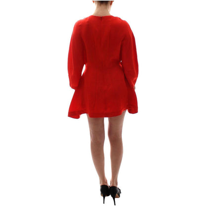 Fyodor Golan Red Mini Linen 3/4 Sleeve Sheath Dress