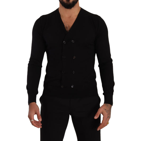 Dolce & Gabbana Elegant V-Neck Black Cashmere Cardigan Dolce & Gabbana