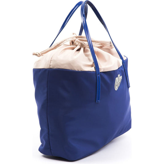 BYBLOS Chic Blue Fabric Shopper Tote with Patent Accents BYBLOS