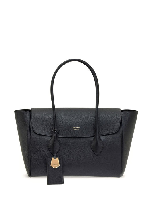 Ferragamo black calf leather smooth grain Handbag