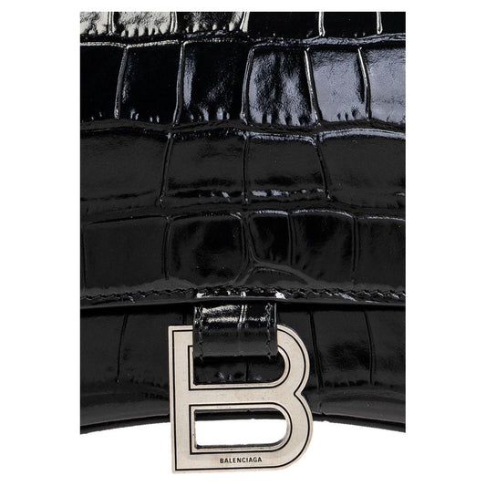 Balenciaga calf leather embossed crocodile effect  handbag Black