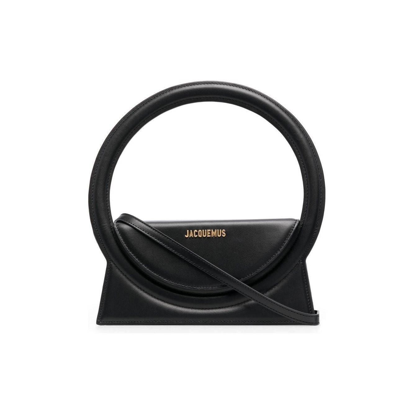 JACQUEMUS black leather single circular top handle Bag Handbag JACQUEMUS