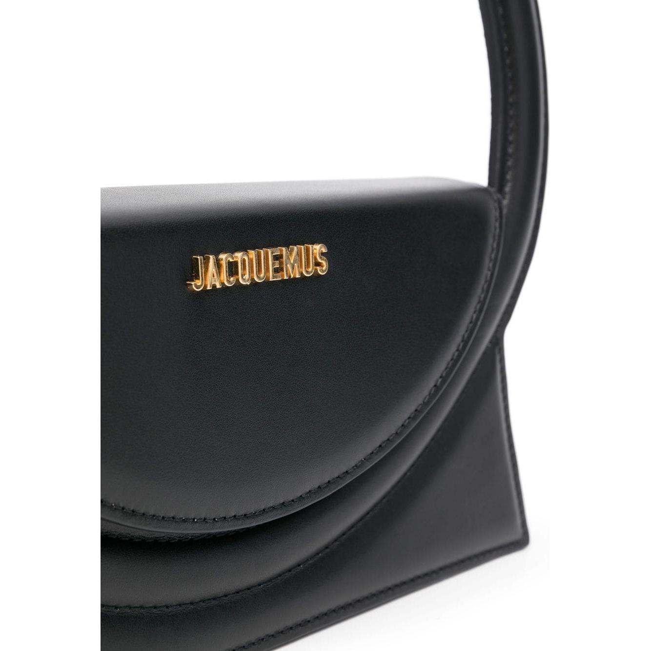 JACQUEMUS black leather single circular top handle Bag Handbag JACQUEMUS