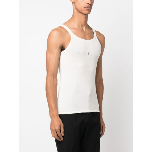 Saint Laurent logo-embroidered ribbed tank top