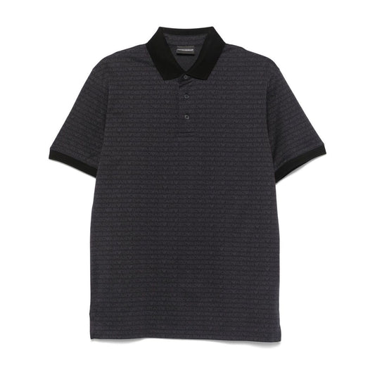 Emporio Armani jersey polo shirt with all-over jacquard lettering Topwear Emporio Armani Dark Slate Gray