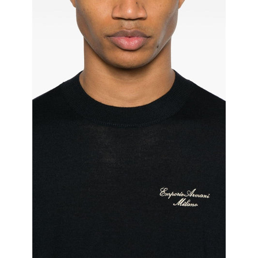 Emporio Armani Wool Blend Crewneck Sweater with Logo Topwear Emporio Armani Black