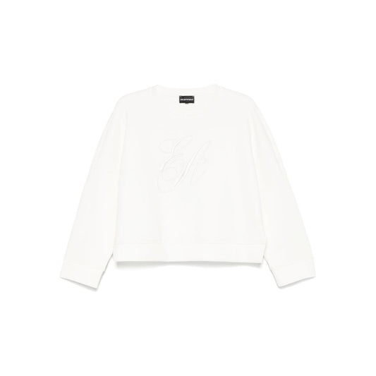 Emporio Armani Double jersey sweatshirt with EA logo embroidery Topwear Emporio Armani White Smoke