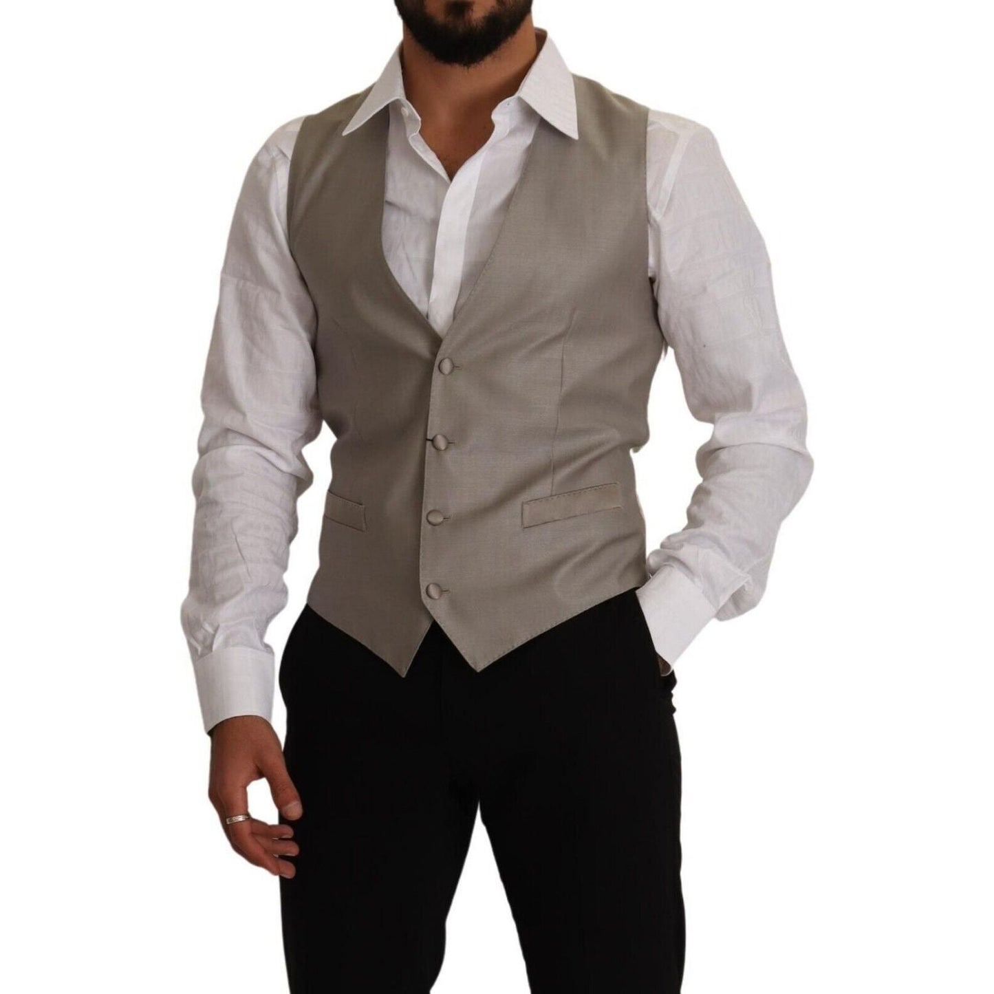 Dolce & Gabbana Elegant Single Breasted Dress Vest in Beige Dolce & Gabbana