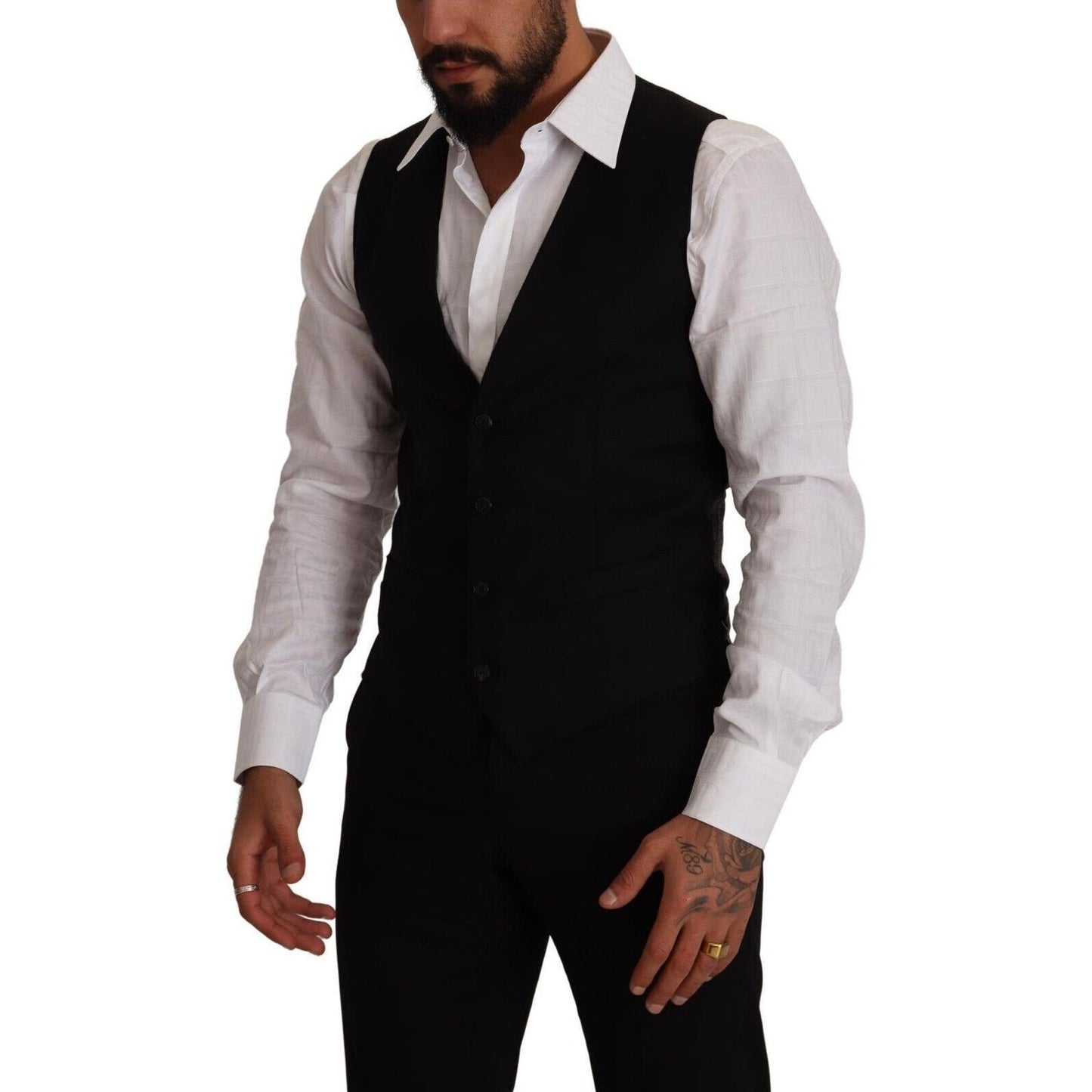 Dolce & Gabbana Elegant Black Virgin Wool Dress Vest Dolce & Gabbana