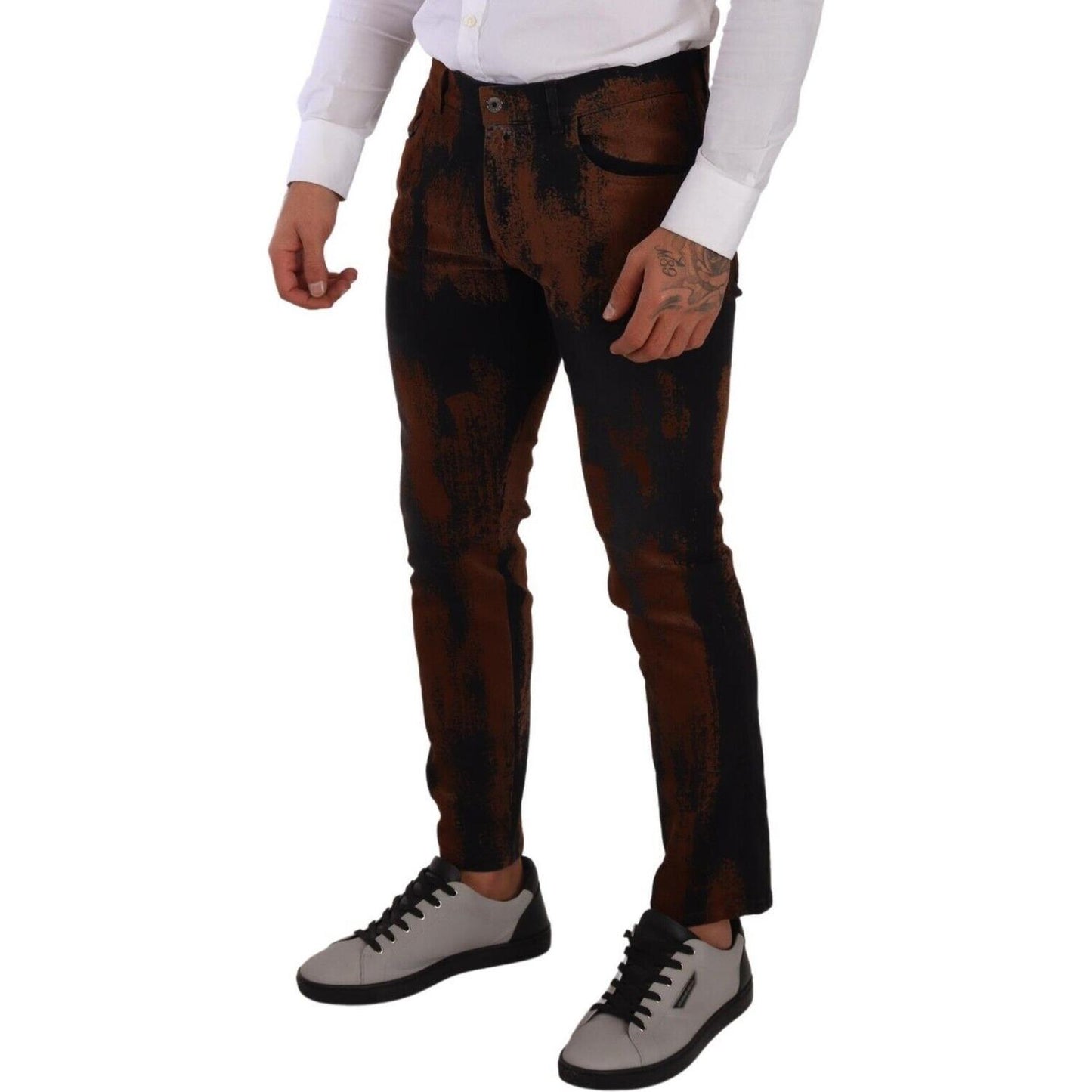 Dolce & Gabbana Chic Black Brown Tie-Dye Slim Fit Jeans Dolce & Gabbana