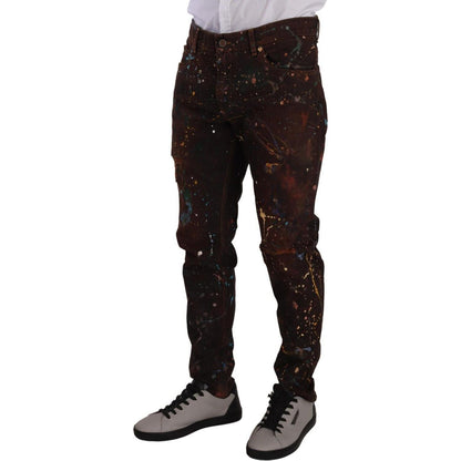 Dolce & Gabbana Brown Splash Color Cotton Regular Denim Jeans