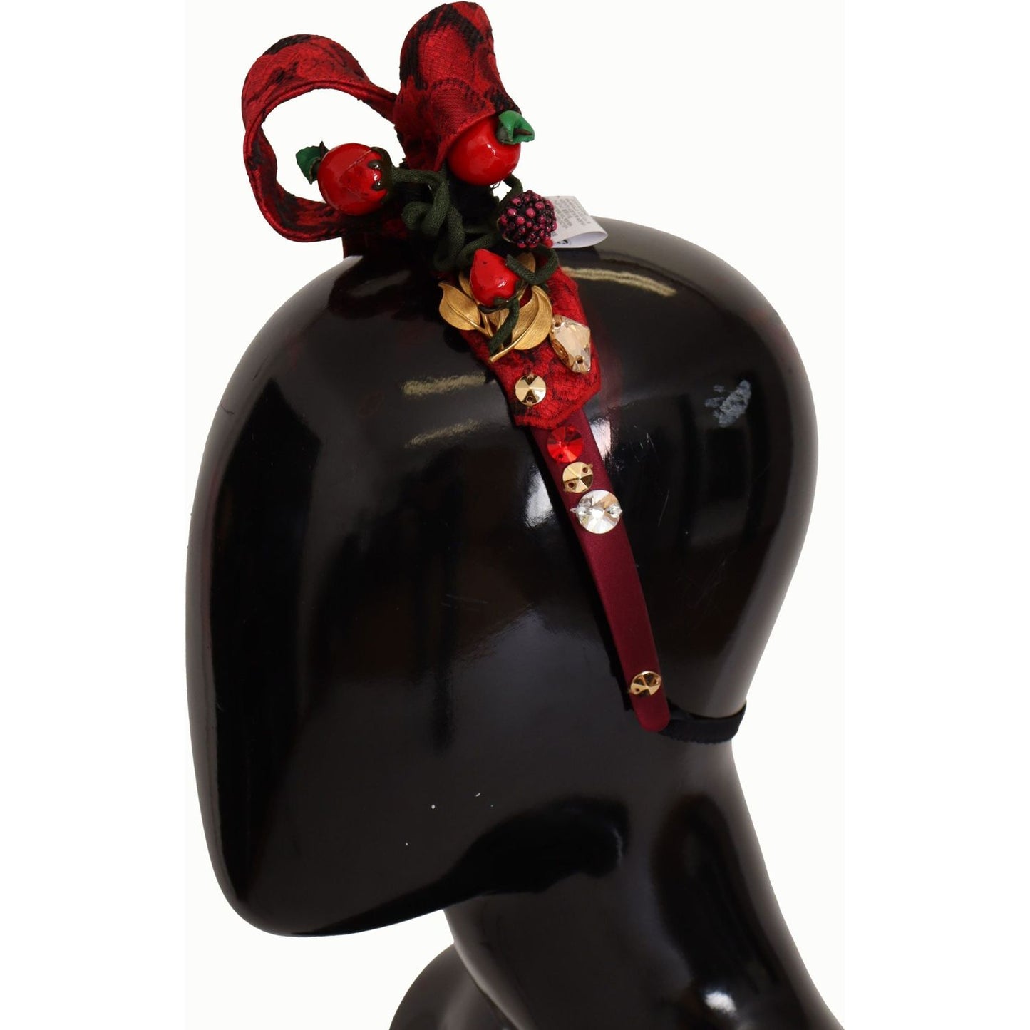 Dolce & Gabbana Cherry Silk Crystal Bow Logo Diadem Tiara Headband