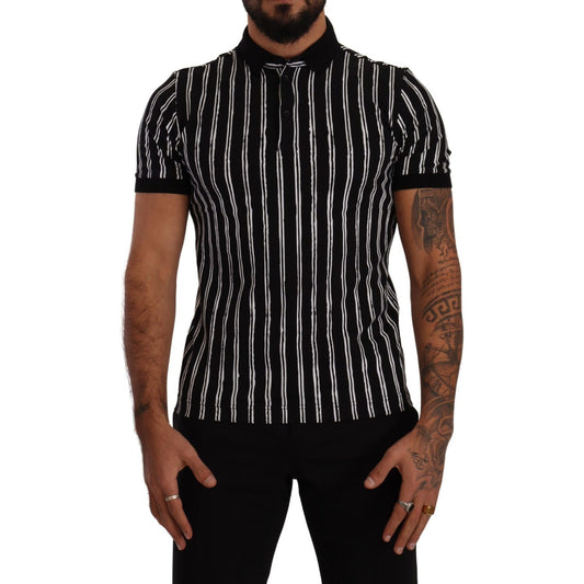 Dolce & Gabbana Elegant Striped Polo T-Shirt in Black Dolce & Gabbana