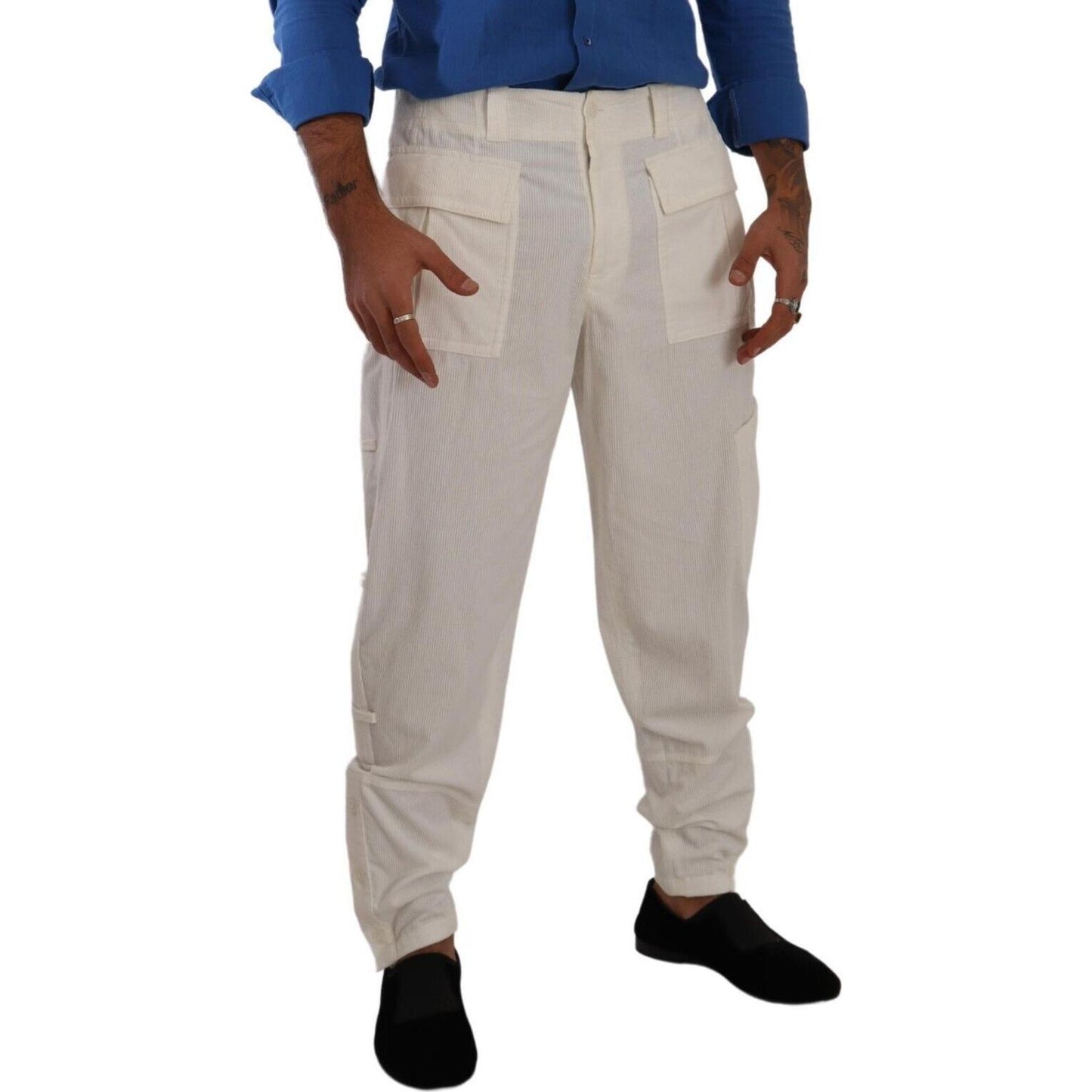 Dolce & Gabbana Off White Cotton Corduroy Cargo Pants