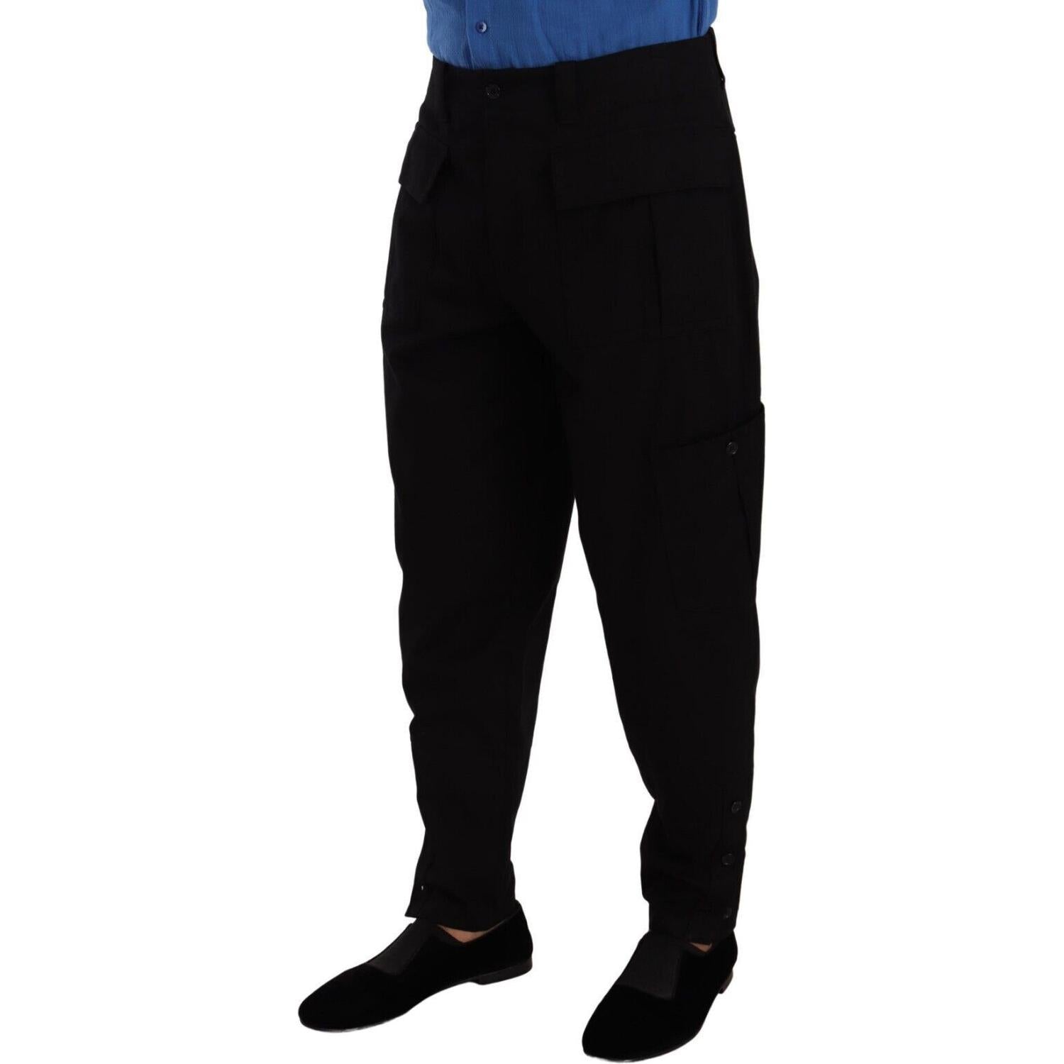 Dolce & Gabbana Black Cotton Stretch Tapered Cargo Pants