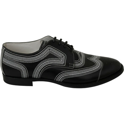 Dolce & Gabbana Black Leather Derby Formal White Lace Shoes