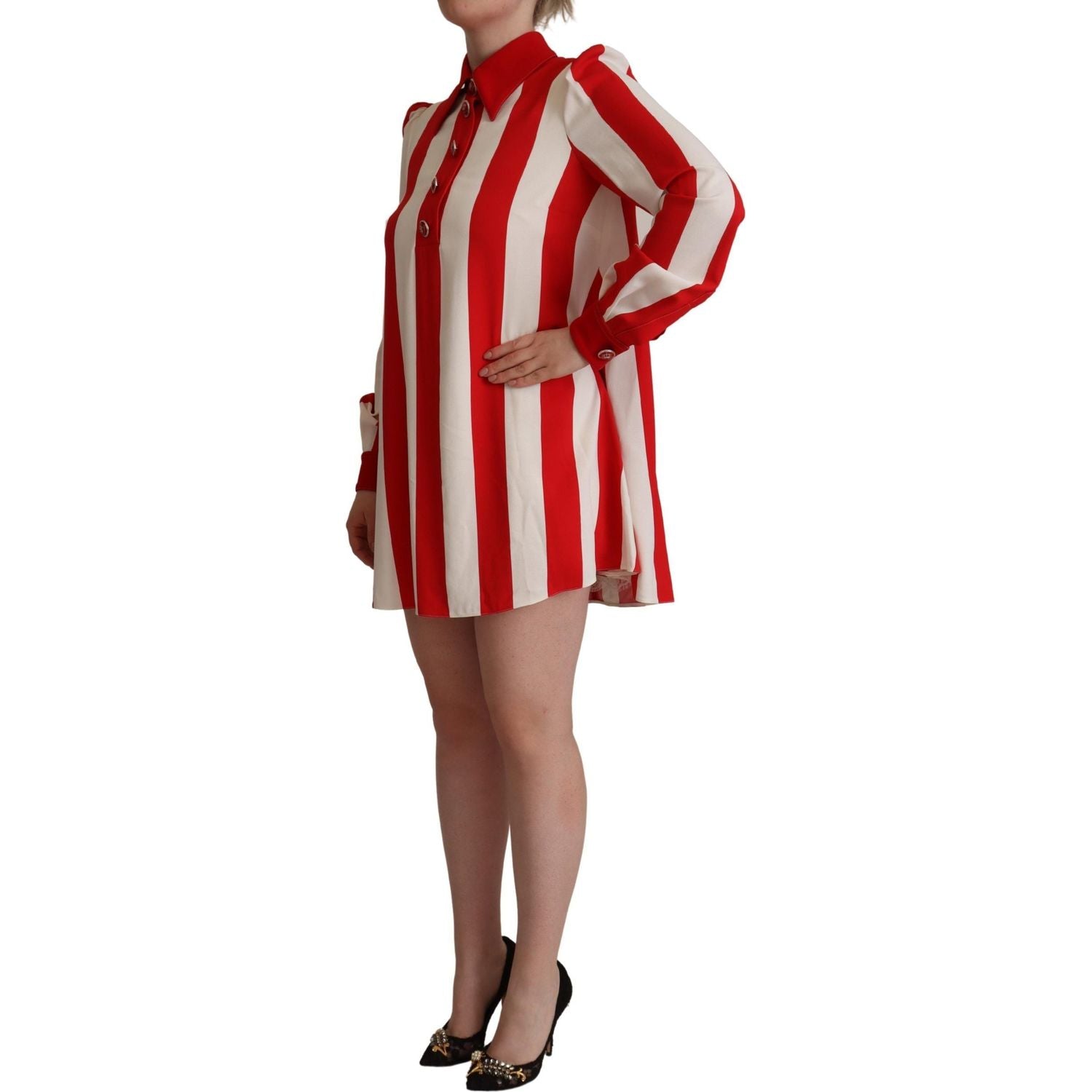 优雅条纹衬衫迷你连衣裙