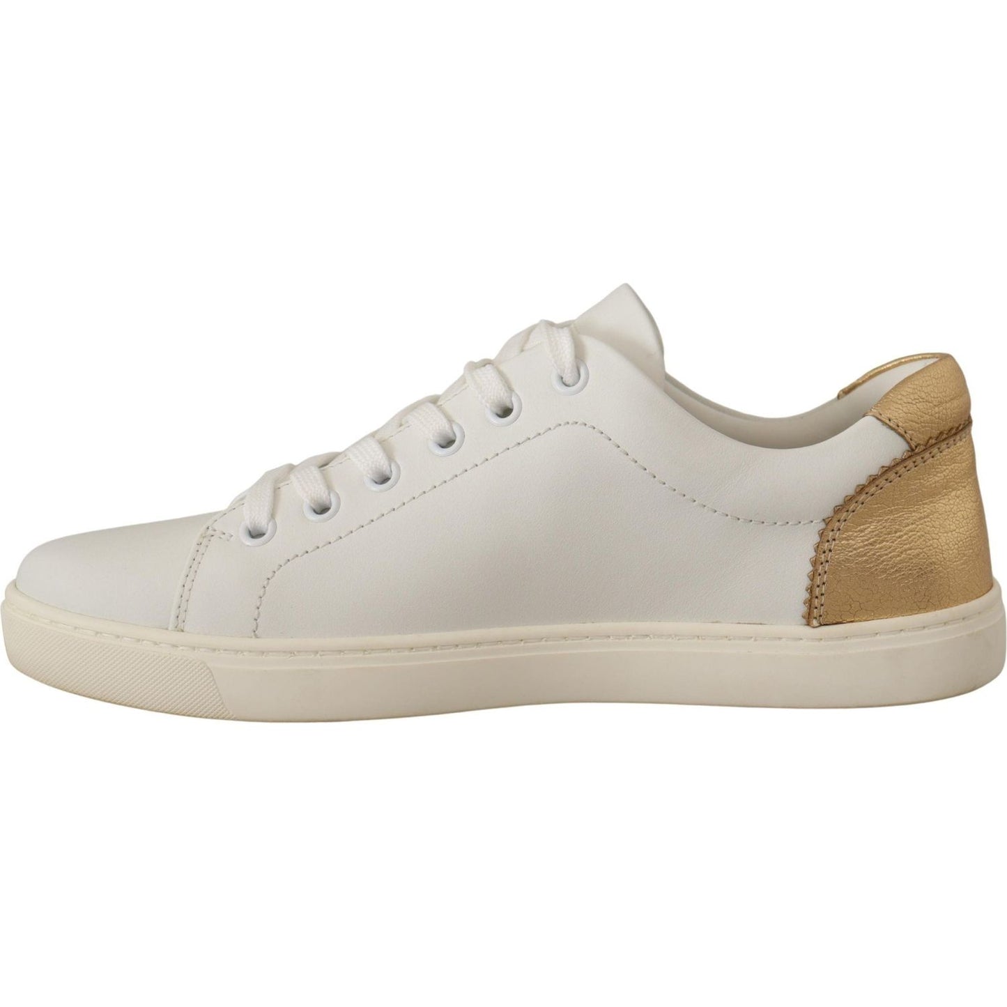 Dolce & Gabbana Elegant White Leather Sneakers with Gold Accents Dolce & Gabbana