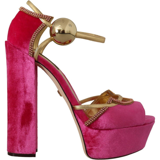 Dolce & Gabbana Pink Velvet Crystal Ankle Strap Sandals Shoes 1728,67345645728,Dolce & Gabbana,EU39.5/US9,Material: 79% Exotic Leather 21% Viscose,New with tags,Pink,Sandals - Shoes,Sandals - Women - Shoes,Shoes,Stiletto Heels - Sandals - Shoes,Strap-Ons