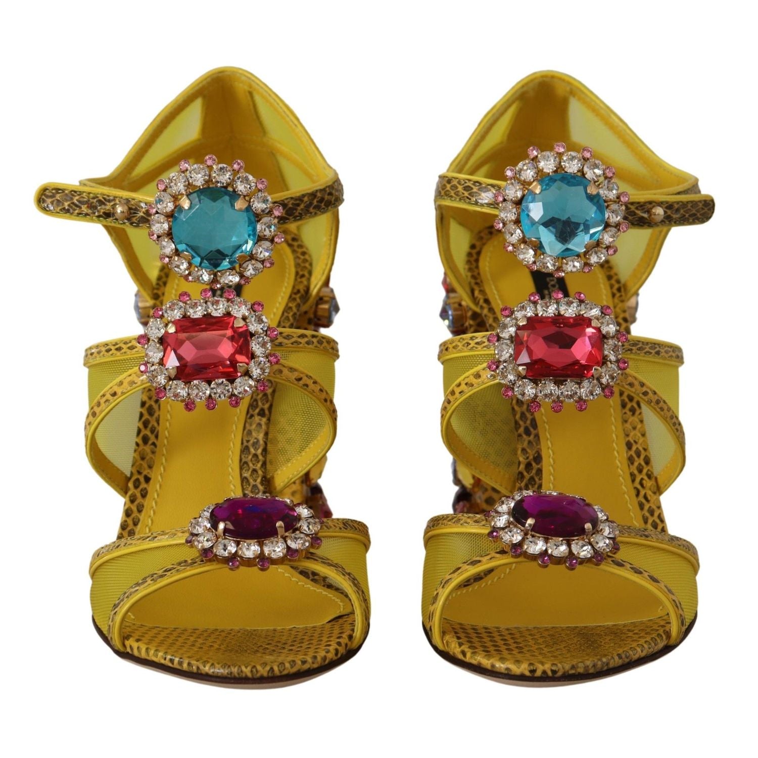 Dolce & Gabbana Yellow Leather Crystal Ayers Sandals Shoes