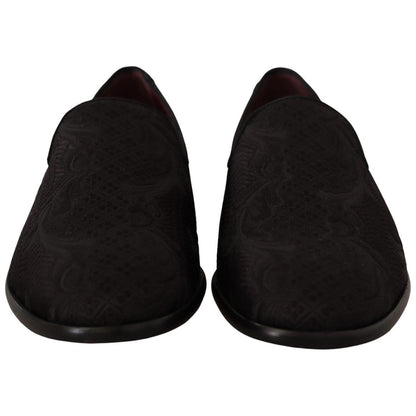 Dolce & Gabbana Black Floral Brocade Slippers Loafers Shoes