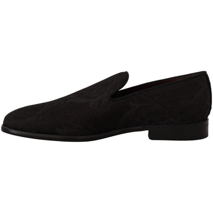 Dolce & Gabbana Black Floral Brocade Slippers Loafers Shoes