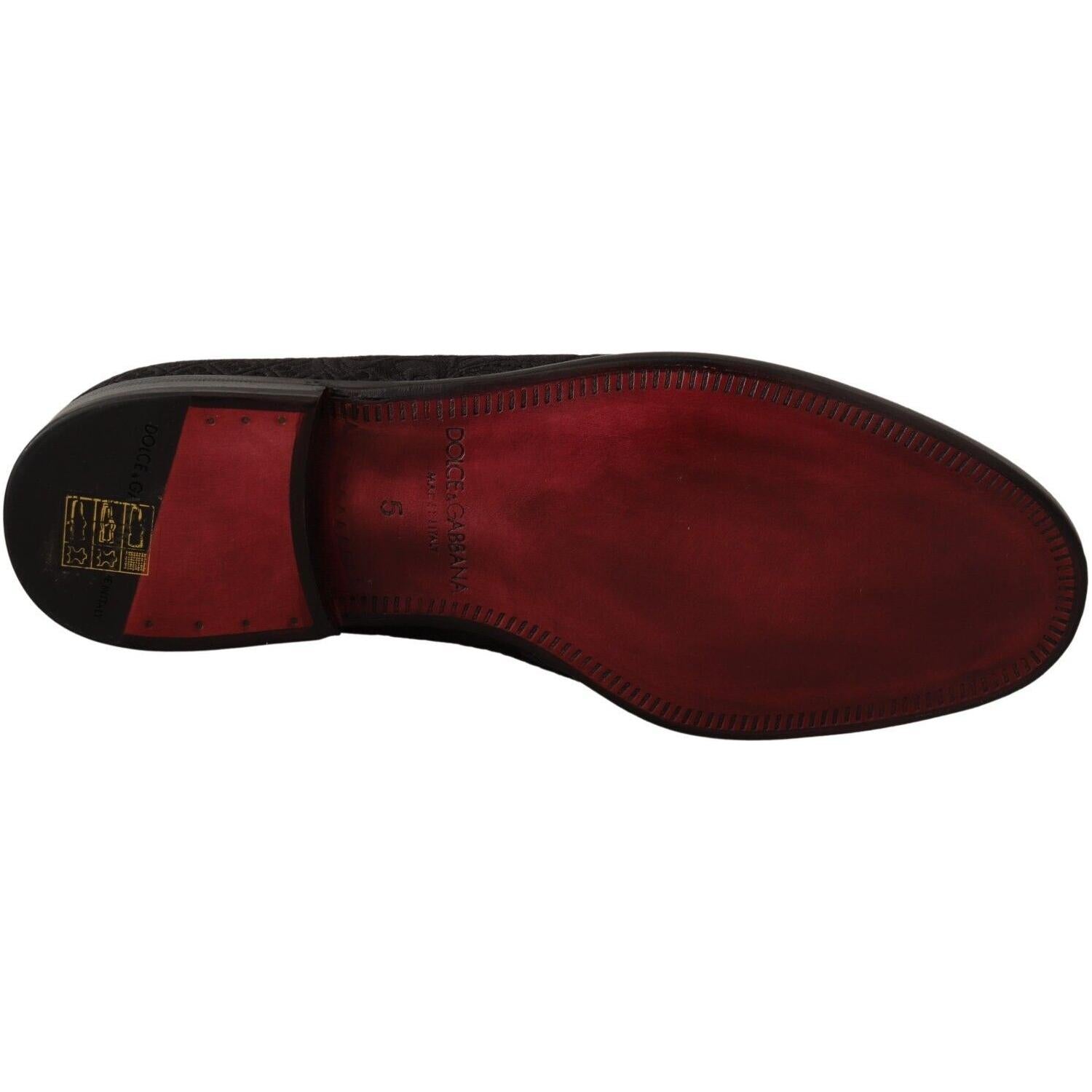 Dolce & Gabbana Black Floral Brocade Slippers Loafers Shoes