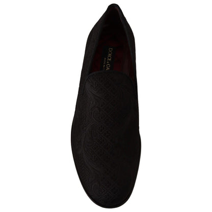 Dolce & Gabbana Black Floral Brocade Slippers Loafers Shoes