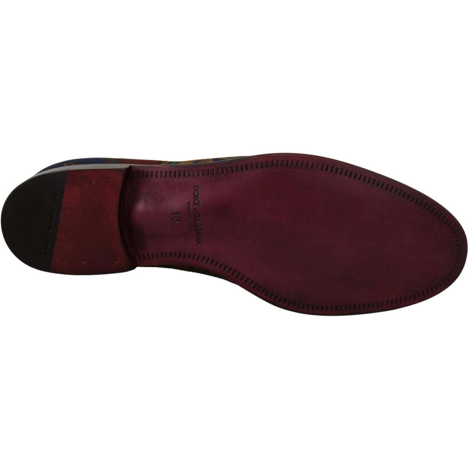 Dolce & Gabbana Multicolor Jacquard Crown Slippers Loafers Shoes