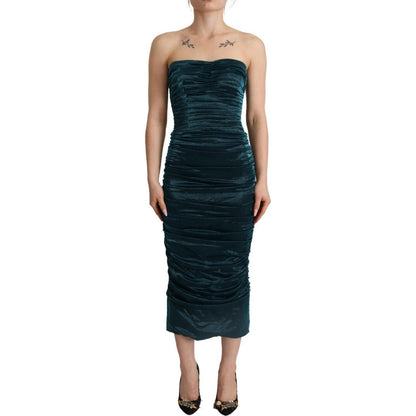 Dolce & Gabbana Turquoise Bustier Bodice Draped Midi Dress. Dolce & Gabbana