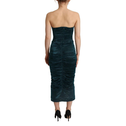 Dolce & Gabbana Turquoise Bustier Bodice Draped Midi Dress Dolce & Gabbana